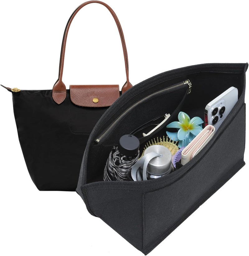 Doxo 2025 Longchamp Organizer Insert Large Purse Bag Organizer with Cup Holderp,Compatible with le pliage Tote Handbags (L,Black) - Image 1