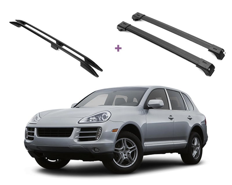 ERKUL Set of Roof Side Rails Rack Cross Bars for Porsche Cayenne 20032010 Complete Roof Rack System Enhanced Cargo Rooftop Luggage Carrier Kayak Canoe Ski Designed for Bare Roofs Black