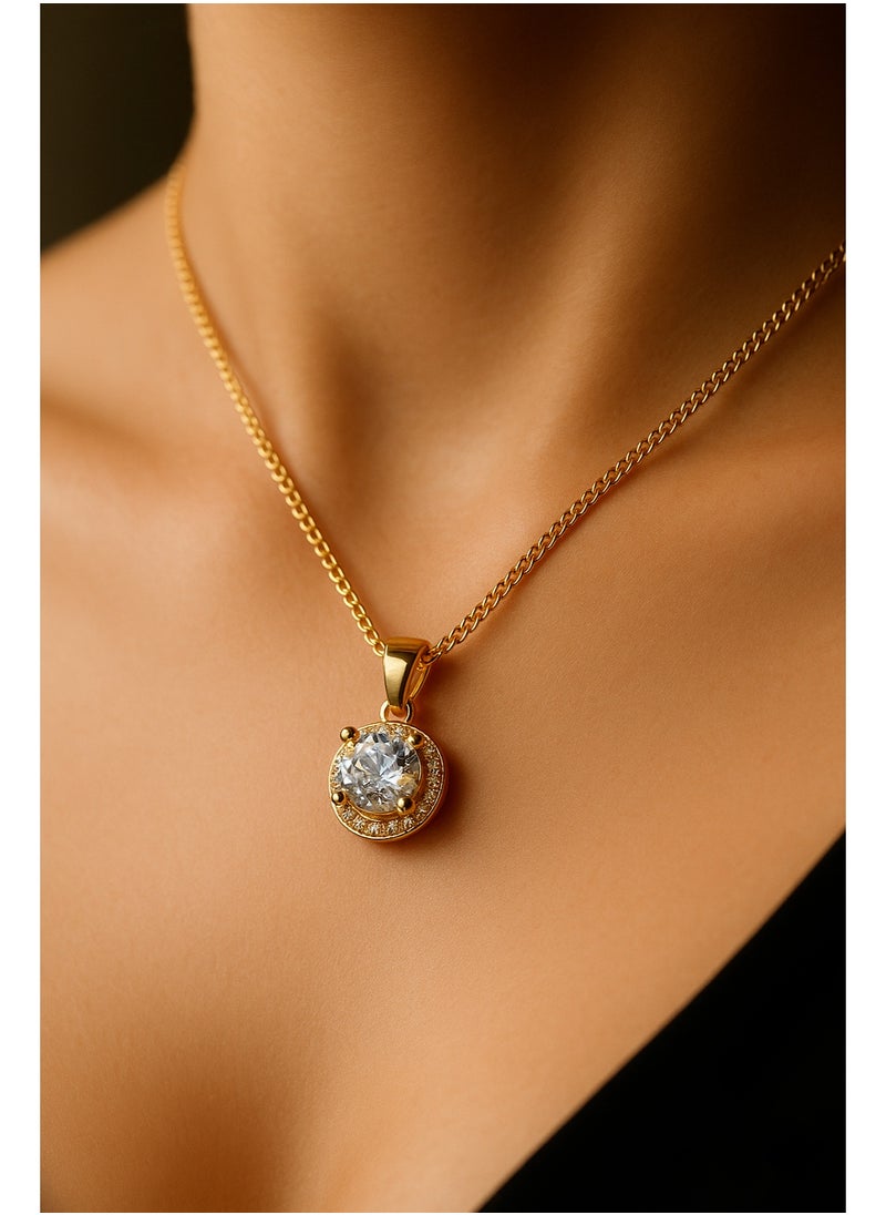 3Diamonds Gold Plated Necklace for Women – Round Pendant with Sparkling Stone – 3DIAMONDS  - Image 2