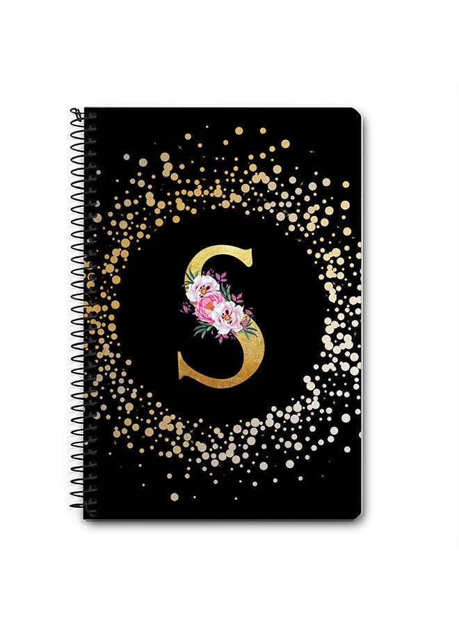 Stylizedd Designer A5 Spiral Notebook Memo Notepad Journal - Custom Monogram Initial Letter Floral Pattern Alphabet - S - Black  - Image 1