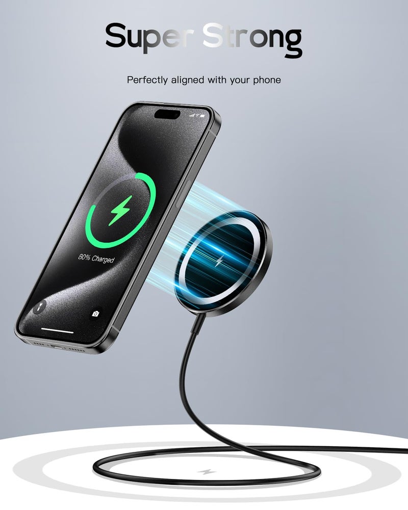 Ynhaw for Mag-Safe Charger, Magnetic Wireless Charger Made for iPhone 17/17 Pro/17 Pro Max/Air/16/15/14/13/12 Series, Mag Safe Charging Pad for AirPods Pro 3 2 (Black) - Image 2