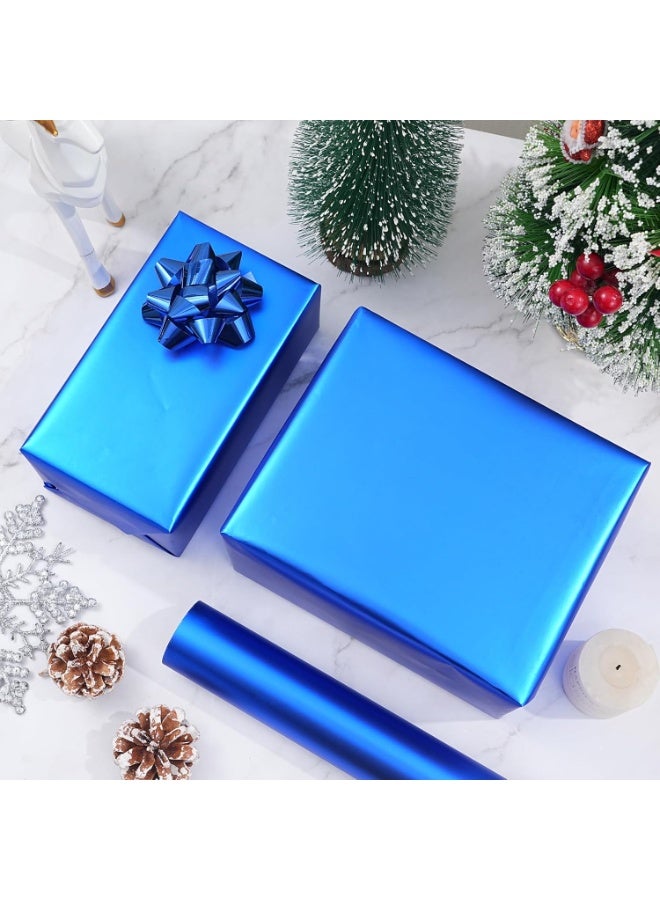 Metallic Blue Wrapping Paper Roll  - Solid Blue Holiday Gift Wrap for Graduation, Christmas, Birthdays, Baby Shower, Wedding - 17.5 in x 33 ft (48 sq. ft), Easy to Cut - Image 3