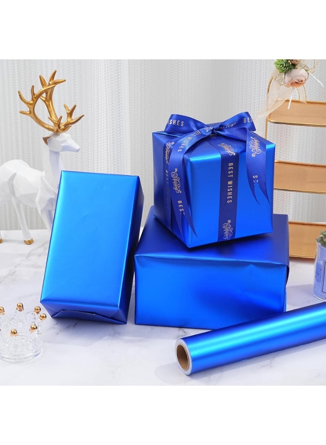Metallic Blue Wrapping Paper Roll  - Solid Blue Holiday Gift Wrap for Graduation, Christmas, Birthdays, Baby Shower, Wedding - 17.5 in x 33 ft (48 sq. ft), Easy to Cut - Image 4