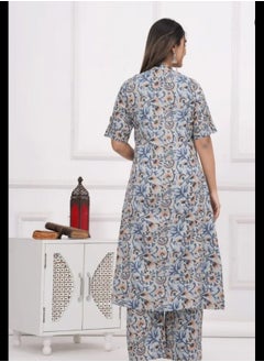 Generic Grey Cotton Kantha Work Digital Print Co-Ord Set  - Image 2