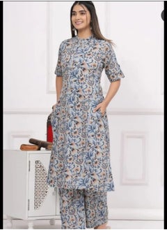 Generic Grey Cotton Kantha Work Digital Print Co-Ord Set  - Image 3