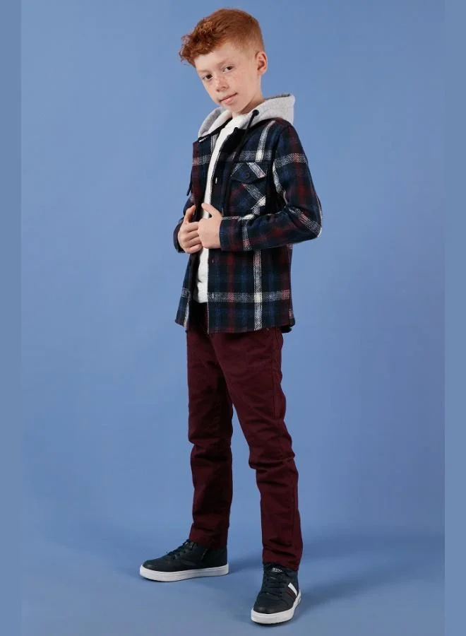 Lela Lela Hooded Double Pocket Plaid Winter Lumberjack Shirt Boy's SHIRT CF24W81780