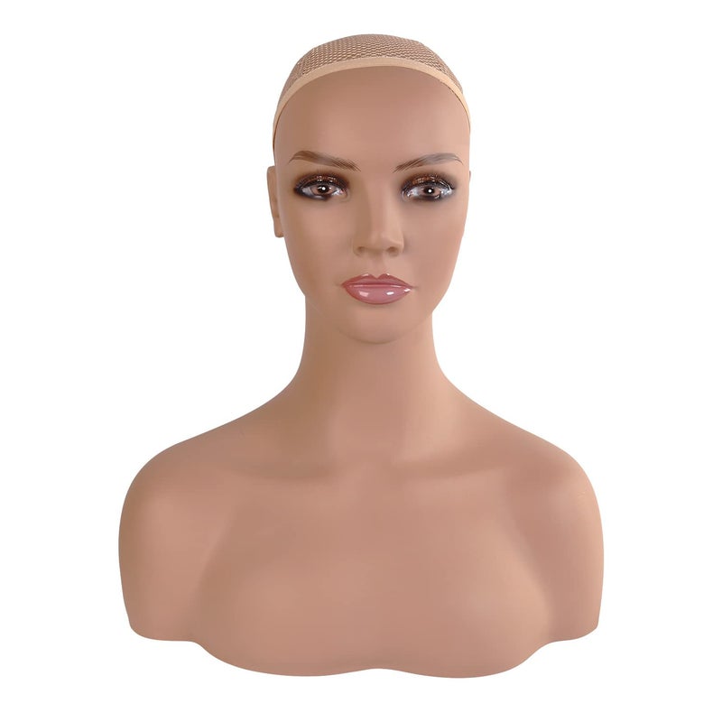 STUDIO LIMITED 17 Realistic PVC Mannequin Head with Shoulders Upper Body Female Manikin Head Bust MakeupEyelashes Display for Wigs Hats Scarves jewerly