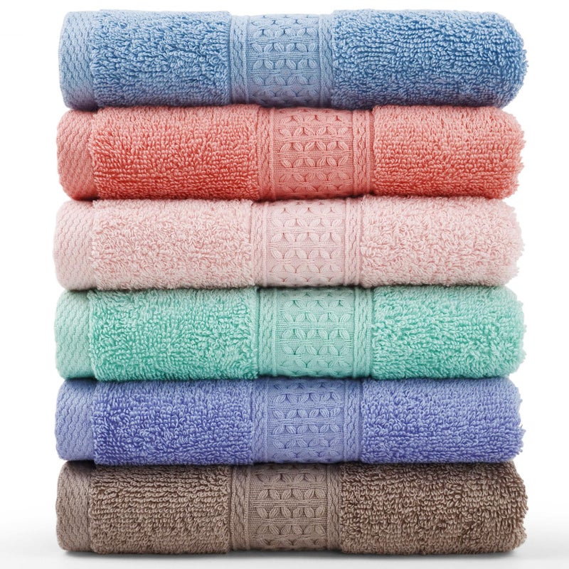 Cleanbear Face-Cloth Washcloths Set,100% Cotton, High Absorbent, 6-Pack 6 Colors, Size13 x13-deep Color - Image 1