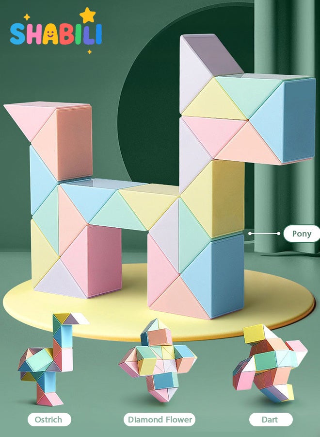 SHABILI Magic Snake Puzzle 36-Segment Brain Teaser Toy for Kids, Macaron Color, Educational Shape-Shifting Cube for Boys and Girls Age 3+, Improves Creativity, Spatial Thinking and Motor Skills - Image 1