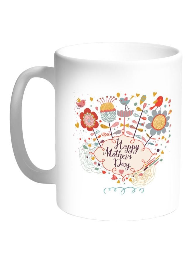 Happy Mothers Day Printed Coffee Mug White/Blue/Yellow 325ml