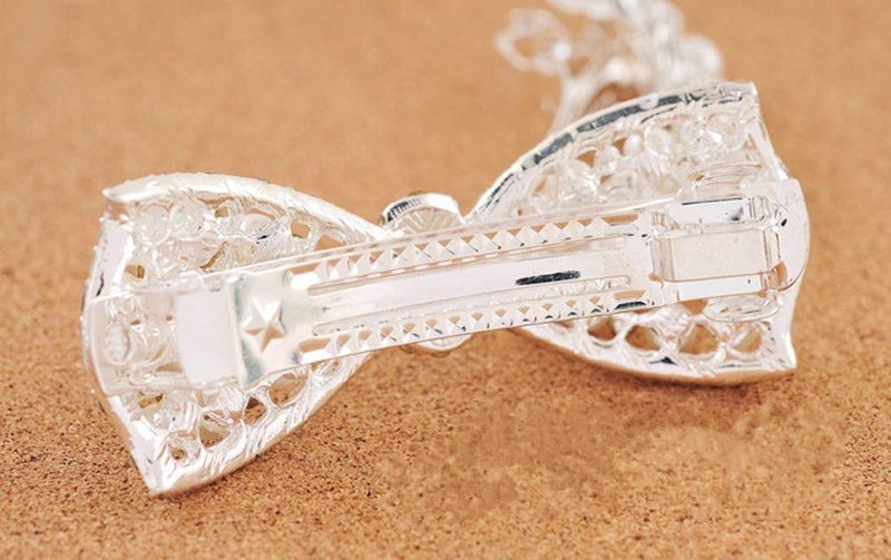 BeeSpring Silver Korean Style Crystal Rhinestone Hair Barrettes Butterfly Pearls Hair Clips Pins for Women (1Pcs) - Image 4