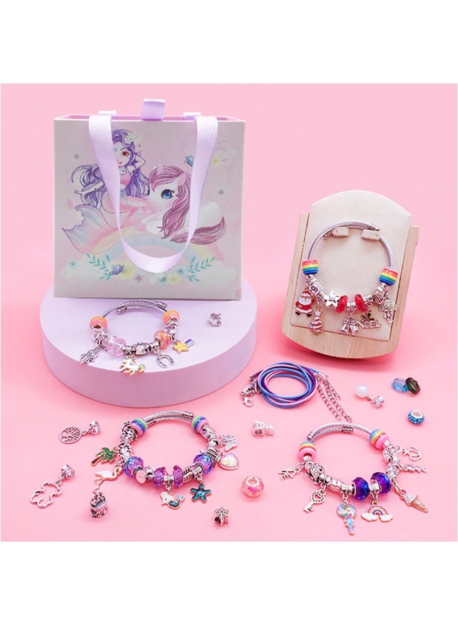 Bracelet Making Kits for Girls, Jewelry Making Kit Gift Box Contains Charms and Beads for DIY Bracelets, 63pcs Charm Bracelets Kit for Kids 6-12 Years (HK763) - Image 1