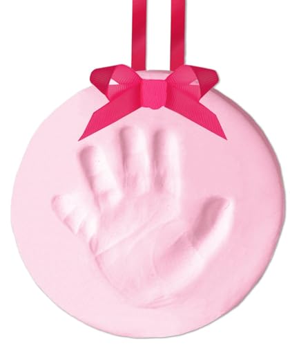 Tiny Ideas DIY Baby's Print Handprint or Footprint Keepsake No Bake Ornament with Ribbon, Baby Girl Nursery Décor, Pink - Image 1