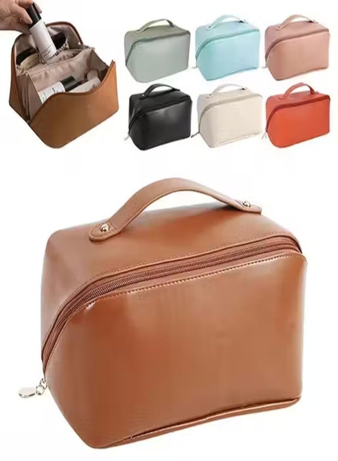 SuneshCreation Sunesh Creation Travel Makeup Bag, Modern Cosmetic Organizer with Handle, Cute Waterproof Toiletry Pouch with Zipper Closure, Multiple Colours Available (Brown) - Image 2