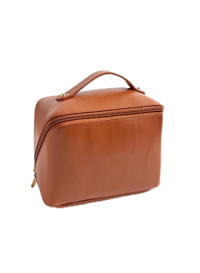 SuneshCreation Sunesh Creation Travel Makeup Bag, Modern Cosmetic Organizer with Handle, Cute Waterproof Toiletry Pouch with Zipper Closure, Multiple Colours Available (Brown) - Image 1