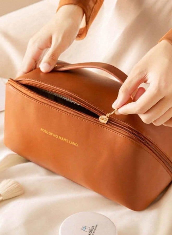 SuneshCreation Sunesh Creation Travel Makeup Bag, Modern Cosmetic Organizer with Handle, Cute Waterproof Toiletry Pouch with Zipper Closure, Multiple Colours Available (Brown) - Image 4
