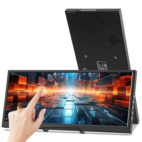 123 Inch Touchscreen Secondary Monitor IPS Stretched Bar LCD Travel Touch Display 1920 720 HDMI USBC Portable Touch Screen for Laptop Computer Windows Aida64 GPU CPU RAM Monitoring