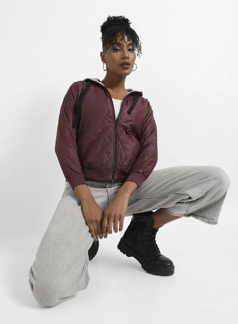 Campus Sutra Quilted Puffer Jacket With Angled Open Pockets