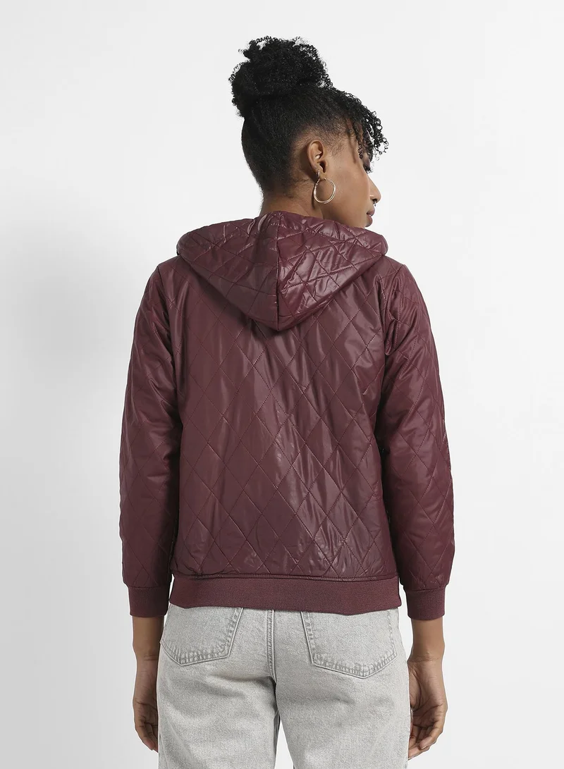 Campus Sutra Quilted Puffer Jacket With Angled Open Pockets