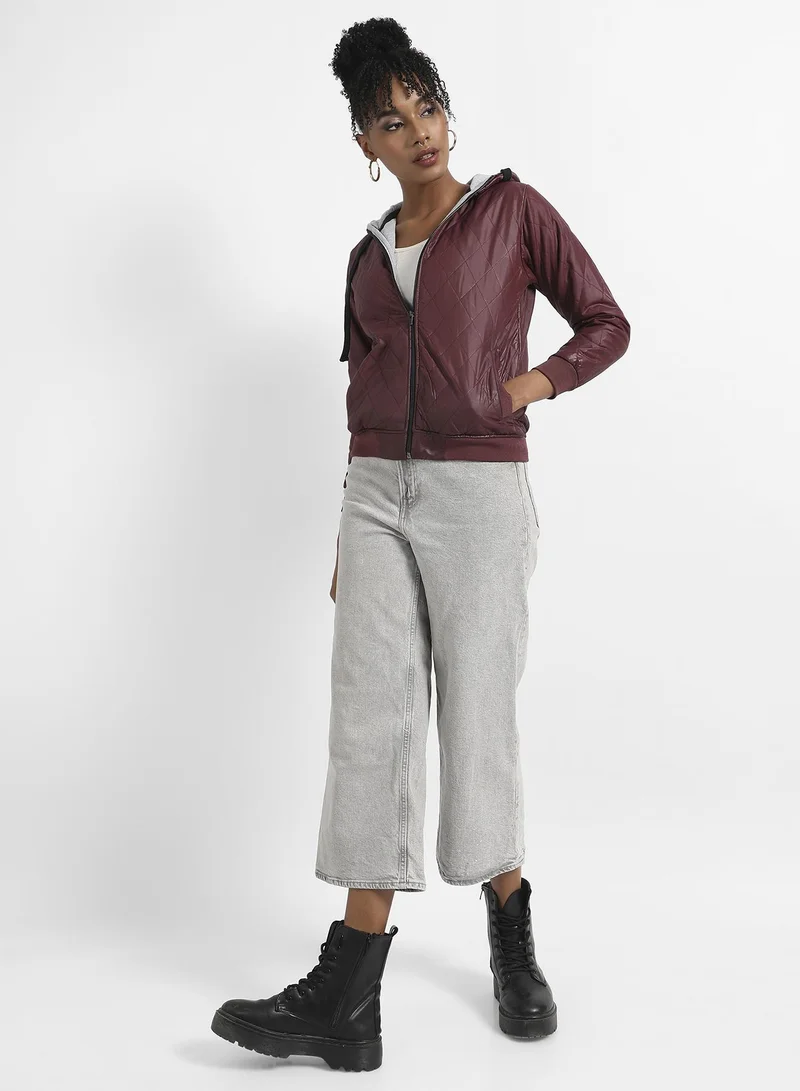 Campus Sutra Quilted Puffer Jacket With Angled Open Pockets