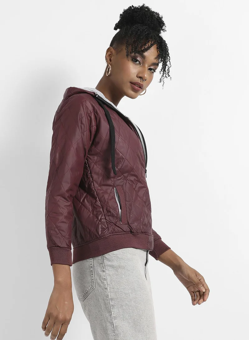 Campus Sutra Quilted Puffer Jacket With Angled Open Pockets