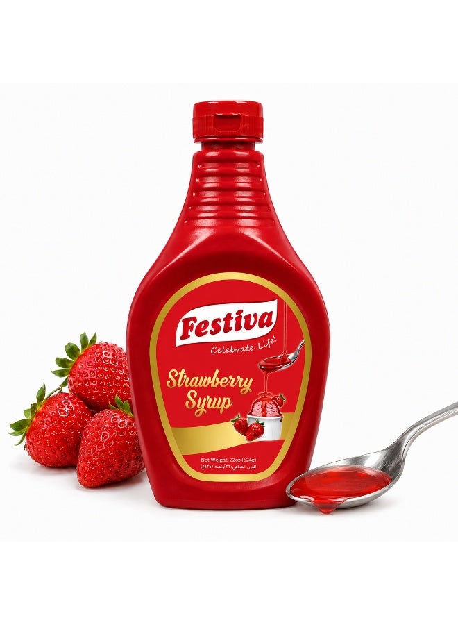Festiva Strawberry Syrup 624g - Dessert Topping Sauce for Ice Cream, Pancakes, Waffles and Milkshakes - Smooth Strawberry Drizzle Syrup - Image 1