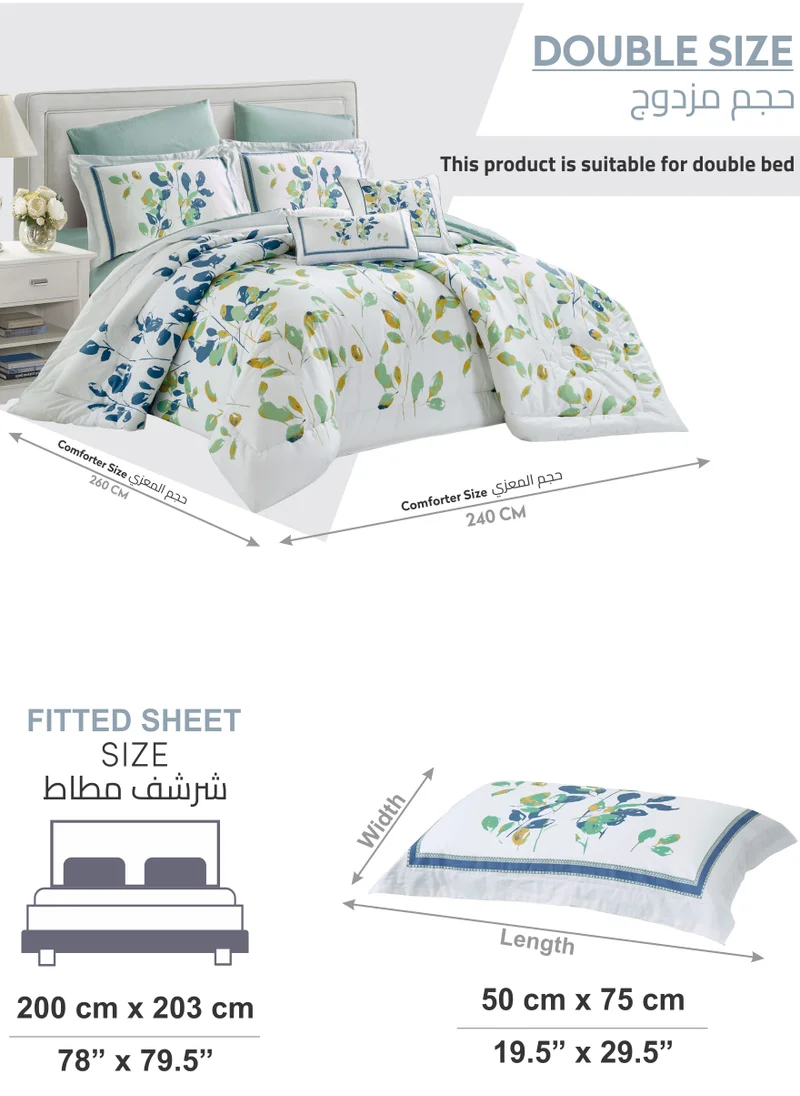 Donetella Cotton Comforter Set 8-Pcs King Size All Season Reversible Floral Printed Bed Fits(200 X 200 Cm) With 350 GSM Down ALternative Filling,Mercury