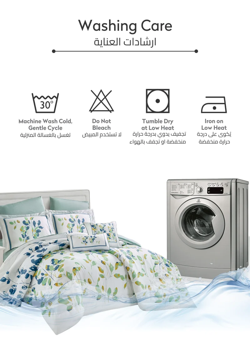 Donetella Cotton Comforter Set 8-Pcs King Size All Season Reversible Floral Printed Bed Fits(200 X 200 Cm) With 350 GSM Down ALternative Filling,Mercury