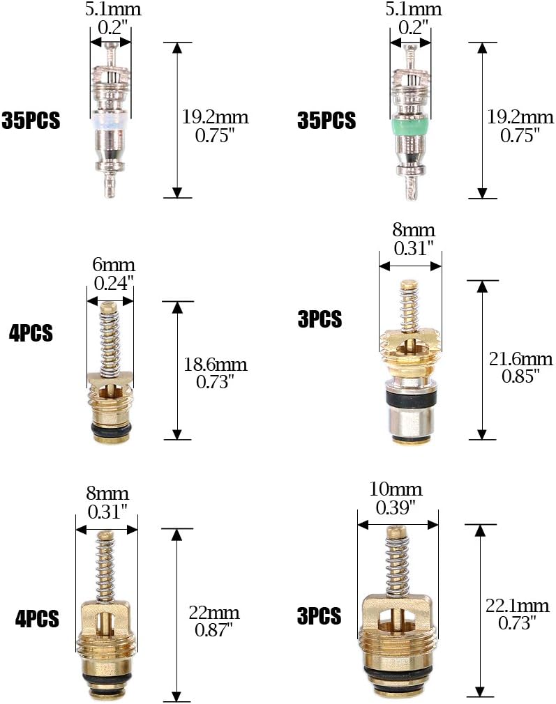 Glarks 102Pcs Car Air Conditioner Valve Core Schrader Valve Cores Accessories A/C R12 R134a Refrigeration Tire Valve Stem with Double Head Dual Dismantling Remover Installer Tool Assortment Kit - Image 4