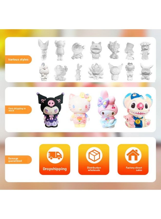 Net Red Plaster Doll Graffiti Cartoon Creative DIY Coloring Children's Toys Night Market Stall White Embryo Wholesale-Color:Melody 31 + Lion Head Stitch 45 Large White Blank - Image 3