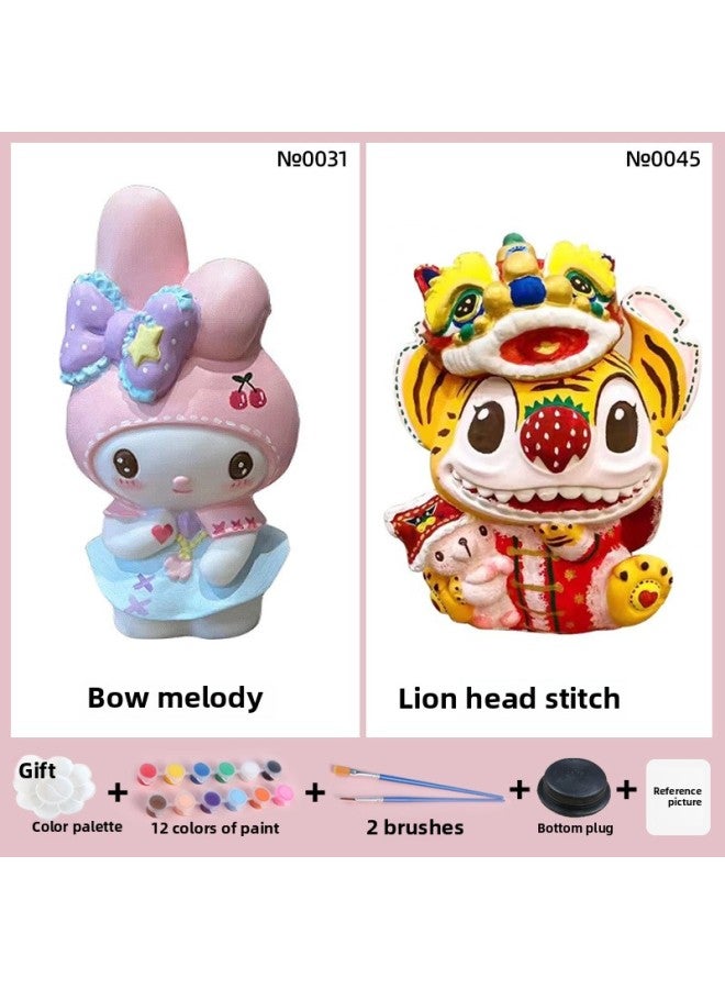 Net Red Plaster Doll Graffiti Cartoon Creative DIY Coloring Children's Toys Night Market Stall White Embryo Wholesale-Color:Melody 31 + Lion Head Stitch 45 Large White Blank - Image 1