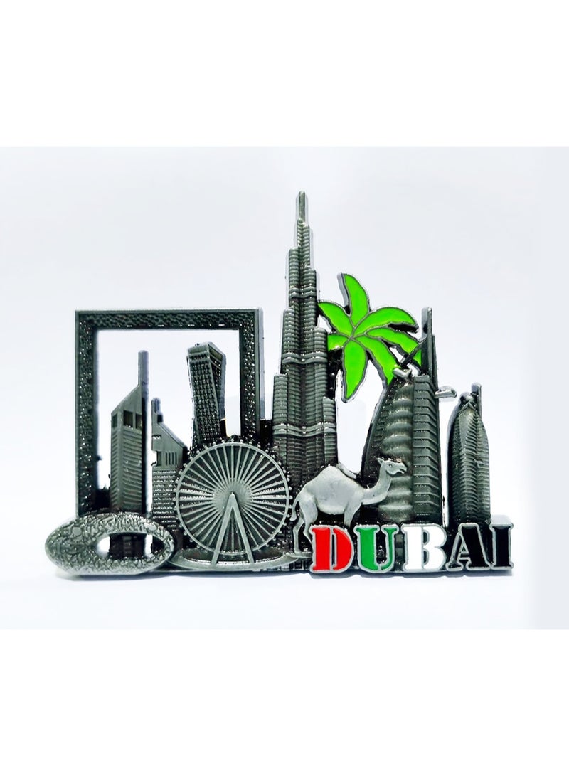 Q TRIPLE A Dubai Souvenir Metal Refrigerator Magnet | Dubai Iconic Landmarks, Cute Camel & Palm Tree | Best Gift for Friends & Family | Design-2, Gray Colour - Image 1