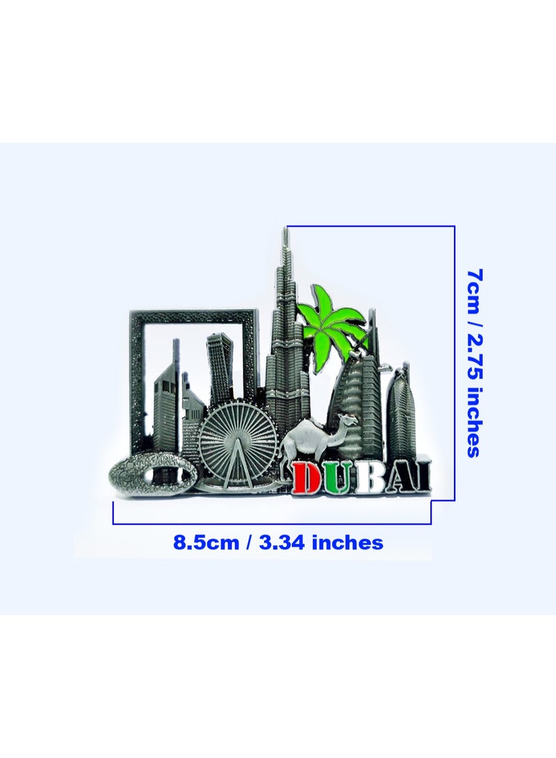 Q TRIPLE A Dubai Souvenir Metal Refrigerator Magnet | Dubai Iconic Landmarks, Cute Camel & Palm Tree | Best Gift for Friends & Family | Design-2, Gray Colour - Image 2