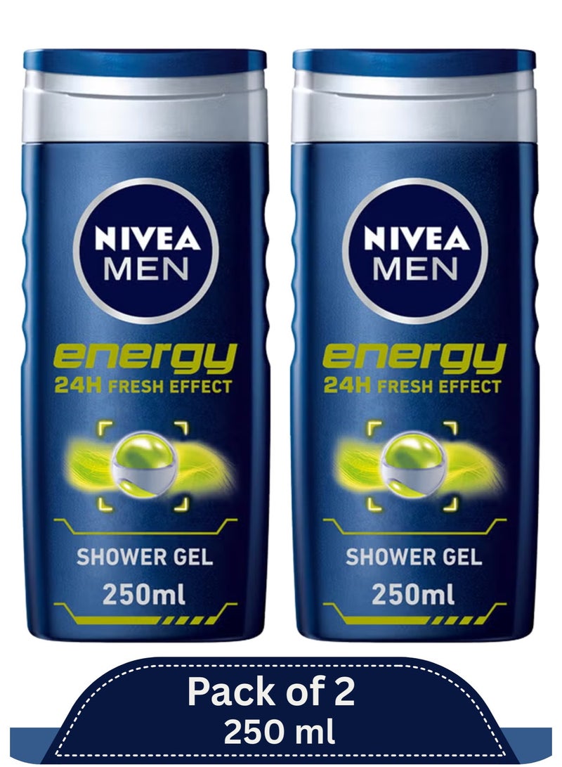Nivea Men Energy Shower Gel with Mint Extract – Refreshing Body, Face & Hair Wash – 250 ml (Pack of 2) - Image 1