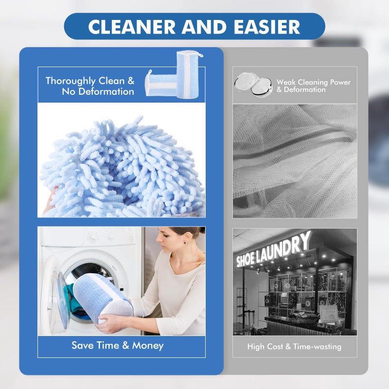 Teletrogy Shoe Washing Machine Bags, Reusable Laundry Bag for Washer and Dryer, Durable Fluffy Fiber Keep Clean, 2 Pairs Adjustable Trees for All Shoes, Blue - Image 5