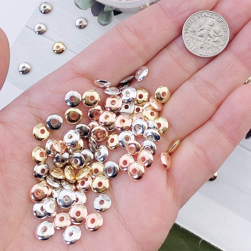 COIRIS 800pcs 4 Colors Round Spacer Beads 6mm Gold Silver Rhodium Rose Gold Plated Metal Loose Disc Beads for Bracelet Necklace Earring Jewelry Making Supplies(RT-CCB1) - Image 2
