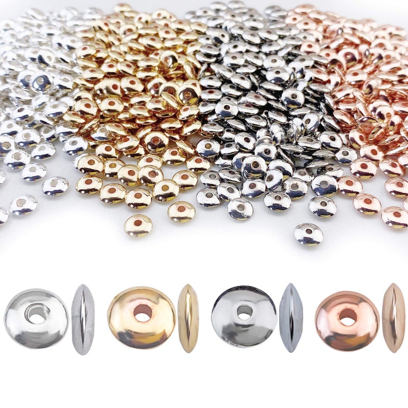 COIRIS 800pcs 4 Colors Round Spacer Beads 6mm Gold Silver Rhodium Rose Gold Plated Metal Loose Disc Beads for Bracelet Necklace Earring Jewelry Making Supplies(RT-CCB1) - Image 1