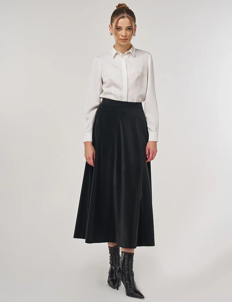 Kayra Panel-Seamed Flared Skirt Black