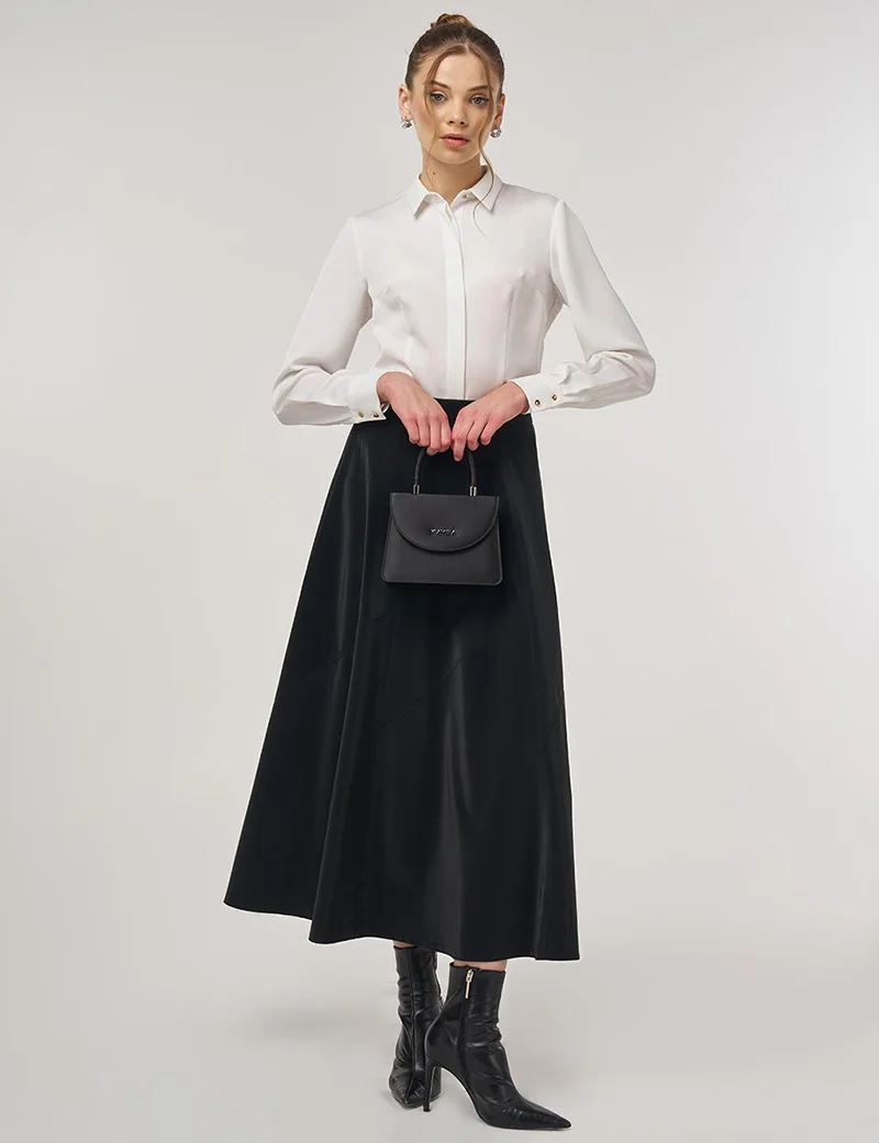 Kayra Panel-Seamed Flared Skirt Black