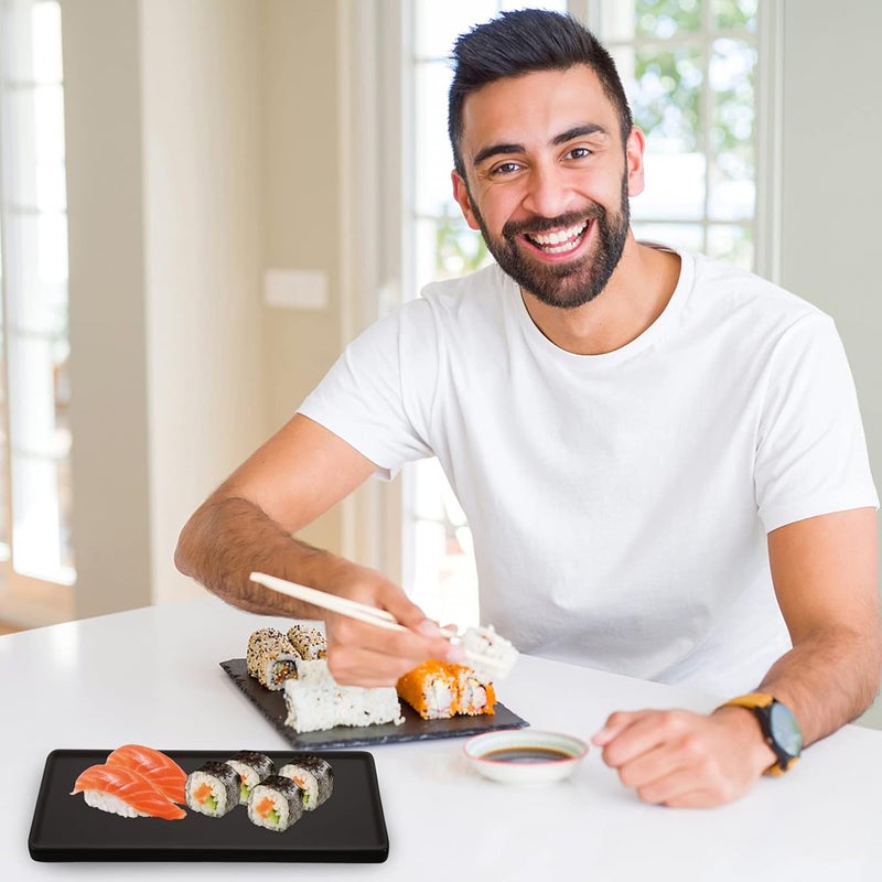 DOITOOL Ceramic Sushi Serving Tray Porcelain Rectangular Serving Platter Japanese Style Sushi Plate Black Party Serving Plate for Sushi Desserts Appetizers 806 X 374 inches - Image 2