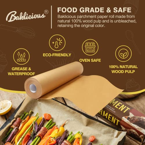 BAKLICIOUS Unbleached Parchment Paper Roll for Baking, 15 in x 210 Ft, 260 Sq.Ft, Non-stick Baking Paper, Food Grade Cooking Paper for Bread, Cookies, Heat Press, Oven, Air Fry - Image 2