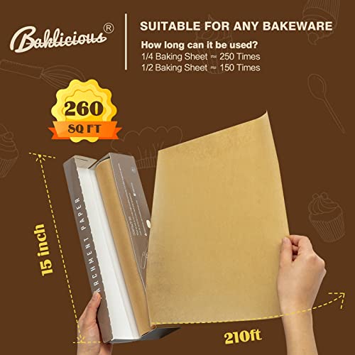 BAKLICIOUS Unbleached Parchment Paper Roll for Baking, 15 in x 210 Ft, 260 Sq.Ft, Non-stick Baking Paper, Food Grade Cooking Paper for Bread, Cookies, Heat Press, Oven, Air Fry - Image 3
