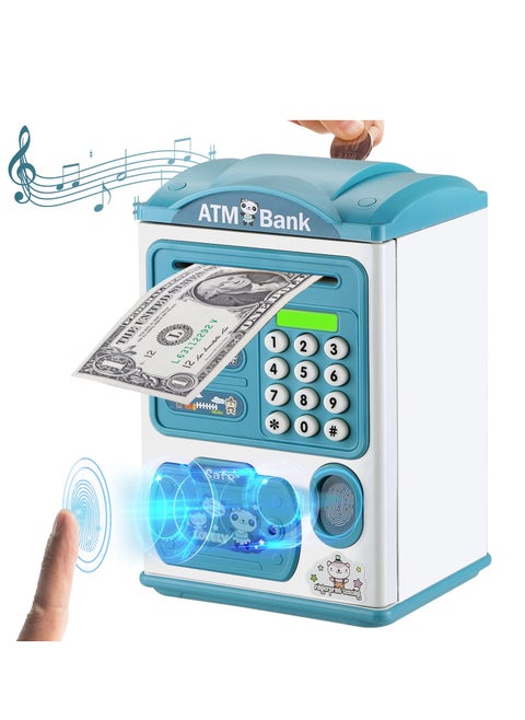 Kids Electronic Money Bank Toy Auto Scroll Paper Money ATM with Personal Password and Fingerprint Unlocking Coin Bank