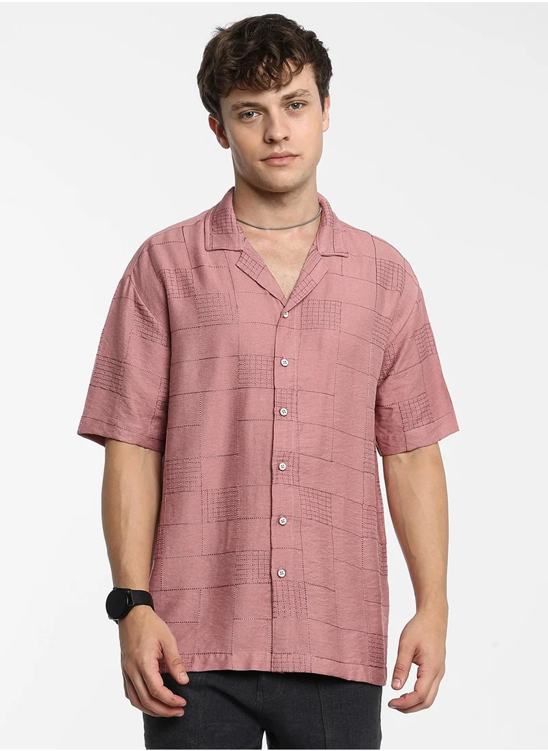 كامبوس سوترا Men's Sienna Brown Graph-Tactile Oversized Shirt