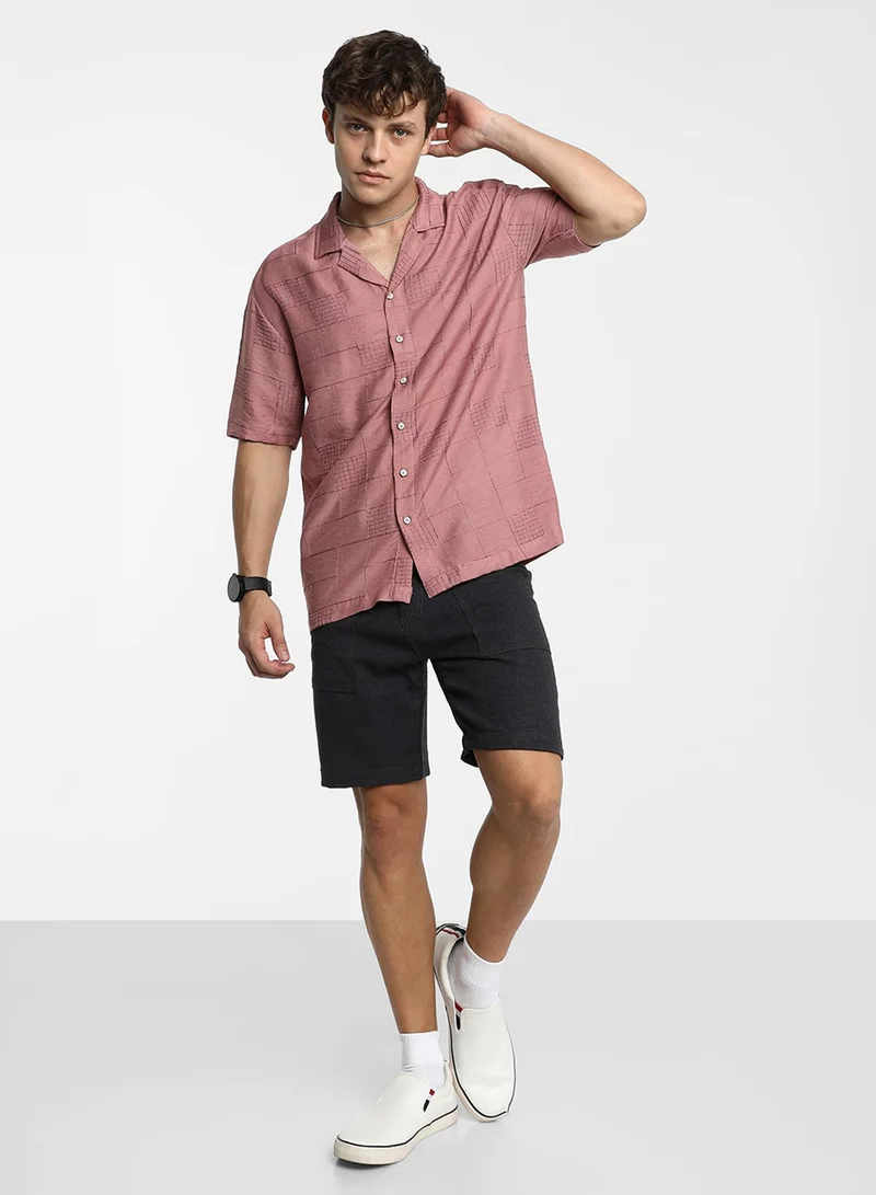 كامبوس سوترا Men's Sienna Brown Graph-Tactile Oversized Shirt