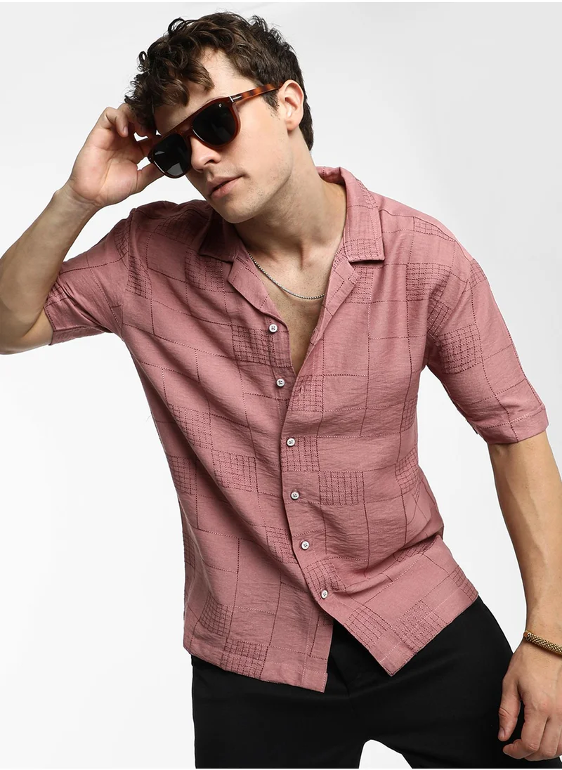 كامبوس سوترا Men's Sienna Brown Graph-Tactile Oversized Shirt