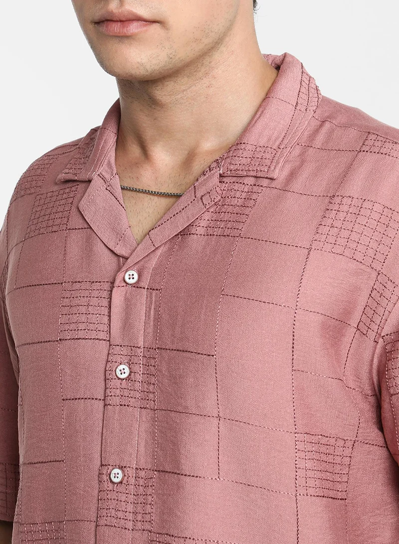 كامبوس سوترا Men's Sienna Brown Graph-Tactile Oversized Shirt