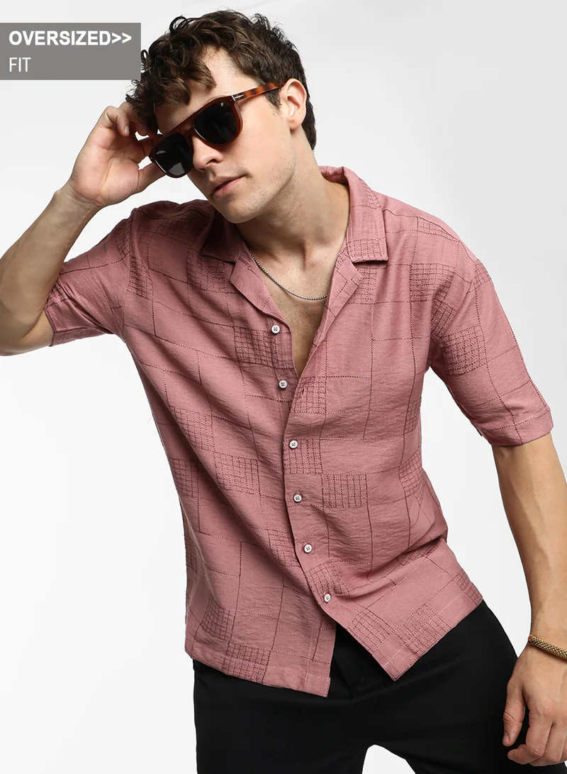 Campus Sutra Men's Sienna Brown Graph-Tactile Oversized Shirt