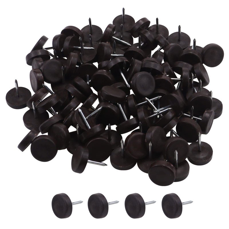 Antrader 100Pack 58 Dia Nylon Slider Glides Nailon Furniture Table Chair Sofa Feet Leg Skid Tile Floor Protector Pad Brown