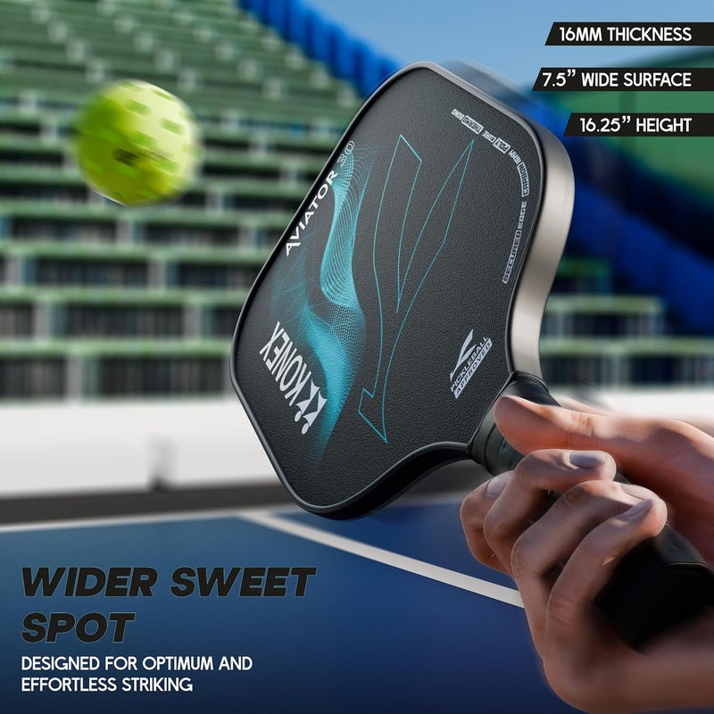 KONEX 16mm Pickleball Paddle with Carbon Fibre Surface | Lightweight Durable Racket with Non Slip PU Comfortable Grip | Includes Sleeve Cover | Ideal for Effortless & Powerful Striking (Black & Green) - Image 4